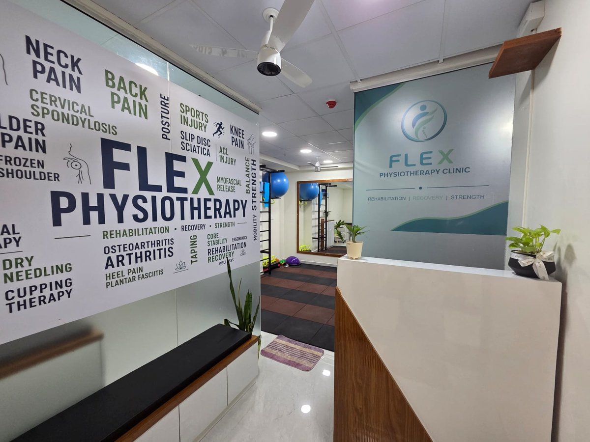Inside Flex Physiotherapy Clinic reception and treatment area in Wakad, Pune